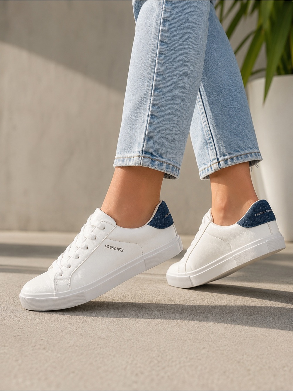 French Connection FC Becka S Women’s Sneakers White Blue Denim Size 9
